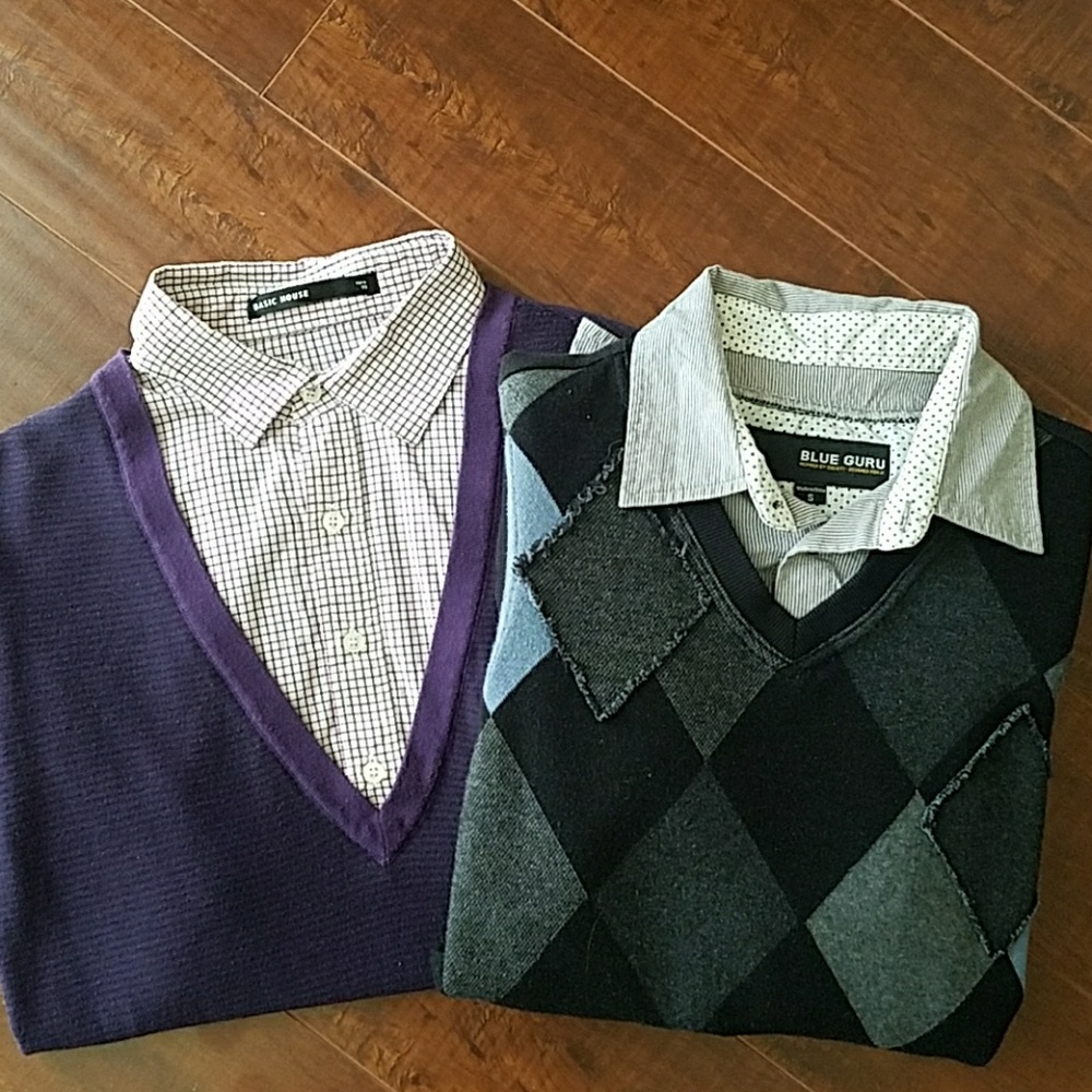 2 Bundles vest/sweater attached shirts